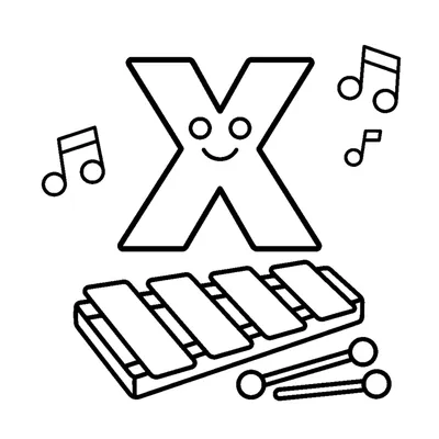 Buchstabe X und ein Xylophon in einer fröhlichen Szene