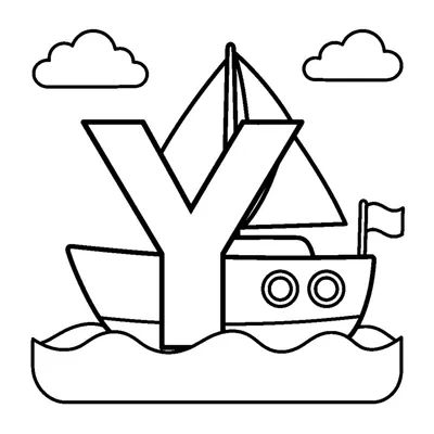 Buchstabe Y und eine Yacht in einer fröhlichen Szene