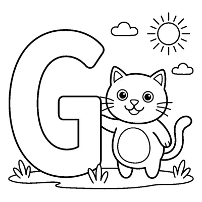 Letra G y un gato en una escena alegre