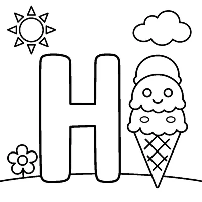 Letra H y un helado en una escena alegre