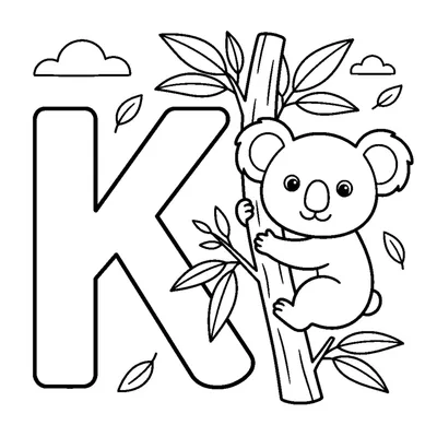 Letra K y un koala en una escena alegre