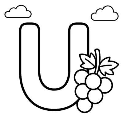 Letra U y unas uvas en una escena alegre
