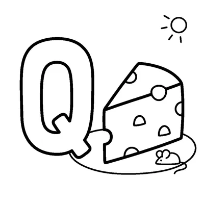 Letra Q y un queso en una escena alegre