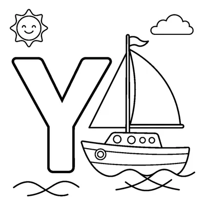 Letra Y y un yate en una escena alegre
