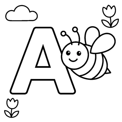 Letra A y una abeja en una escena alegre