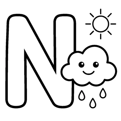 Letra N y una nube en una escena alegre