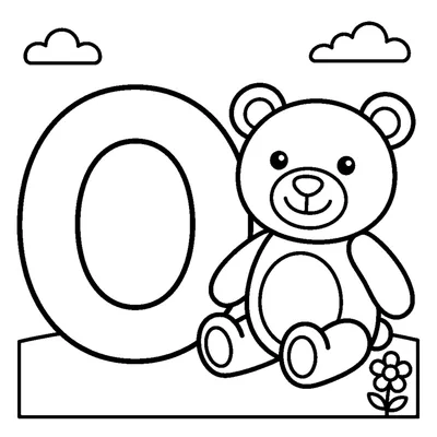 Letra O y un oso en una escena alegre