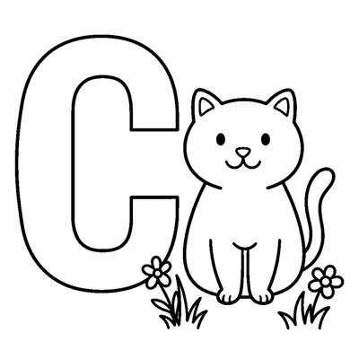 Lettre C et un chat dans une scène joyeuse
