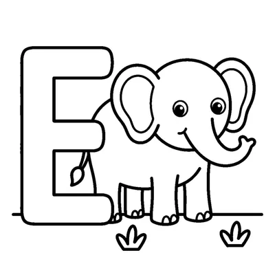 Lettre E et un éléphant dans une scène joyeuse