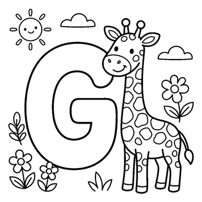 Lettre G et une girafe dans une scène joyeuse