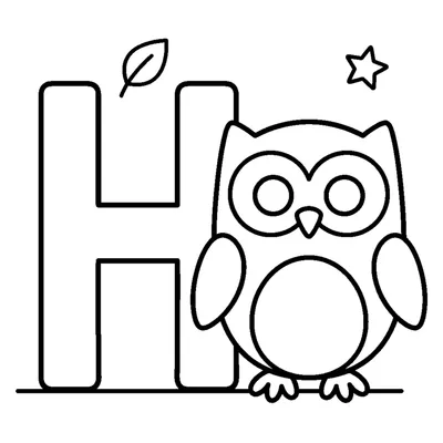 Lettre H et un hibou dans une scène joyeuse