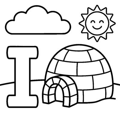 Lettre I et un igloo dans une scène joyeuse