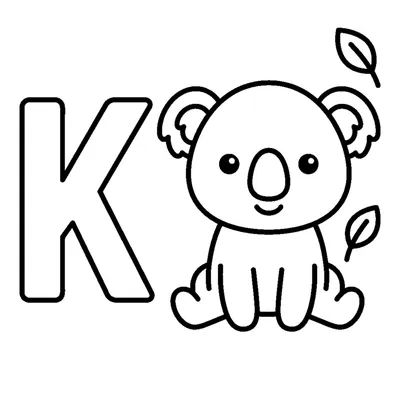 Lettre K et un koala dans une scène joyeuse