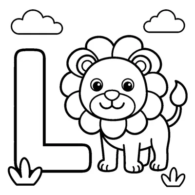 Lettre L et un lion dans une scène joyeuse
