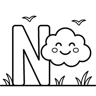 Lettre N et un nuage dans une scène joyeuse