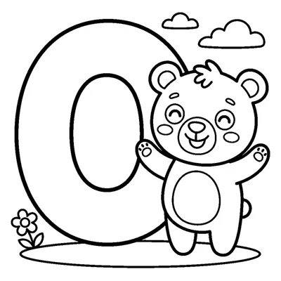 Lettre O et un ours dans une scène joyeuse