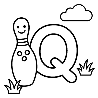 Lettre Q et une quille dans une scène joyeuse