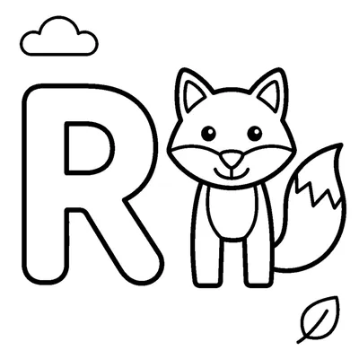 Lettre R et un renard dans une scène joyeuse