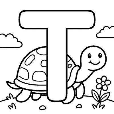 Lettre T et une tortue dans une scène joyeuse