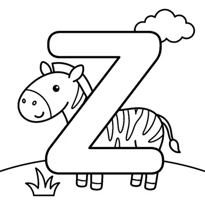Lettre Z et un zèbre dans une scène joyeuse