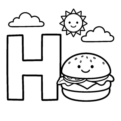 Lettera H e un hamburger in una scena allegra