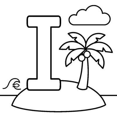 Lettera I e un'isola in una scena allegra