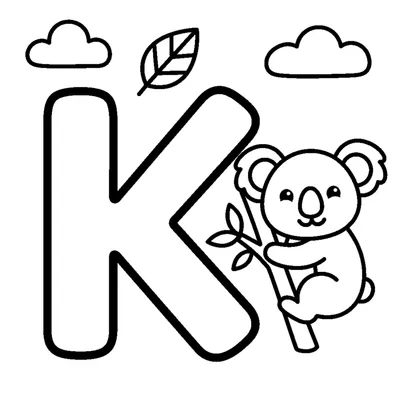 Lettera K e un koala in una scena allegra