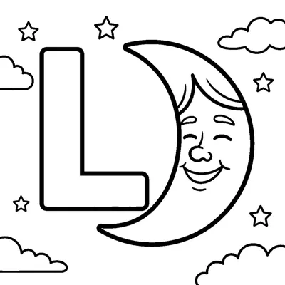 Lettera L e una luna in una scena allegra