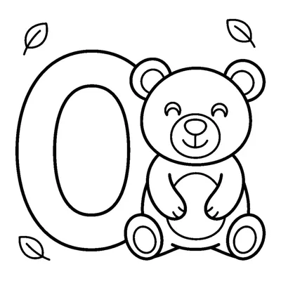 Lettera O e un orso in una scena allegra