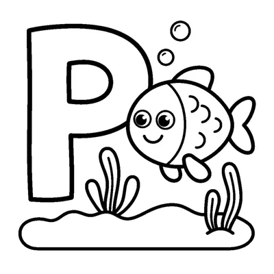 Lettera P e un pesce in una scena allegra