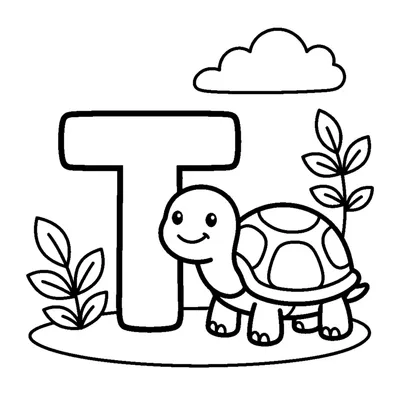 Lettera T e una tartaruga in una scena allegra