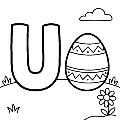 Lettera U e un uovo in una scena allegra