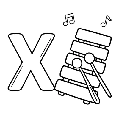 Lettera X e uno xilofono in una scena allegra