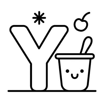 Lettera Y e uno yogurt in una scena allegra