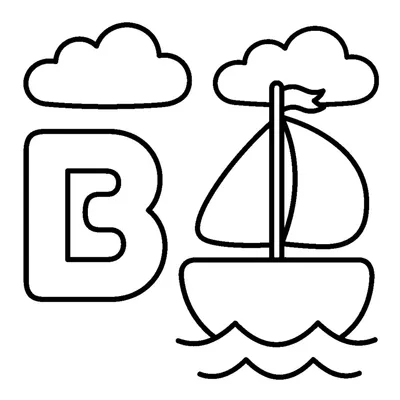 Lettera B e una barca in una scena allegra