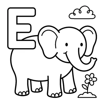 Letra E e um elefante numa cena alegre