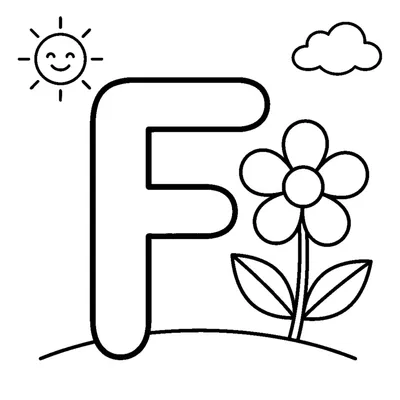 Letra F e uma flor numa cena alegre