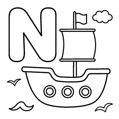 Letra N e um navio numa cena alegre