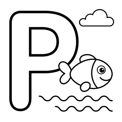Letra P e um peixe numa cena alegre
