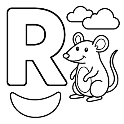 Letra R e um rato numa cena alegre