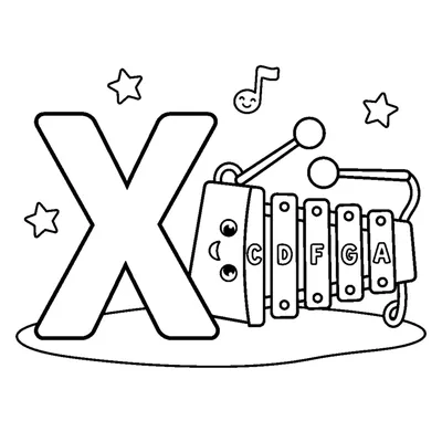 Letra X e um xilofone numa cena alegre