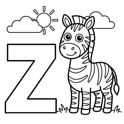 Letra Z e uma zebra numa cena alegre