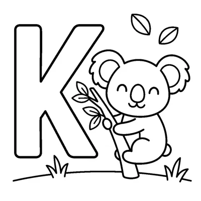 Letra K e um koala numa cena alegre