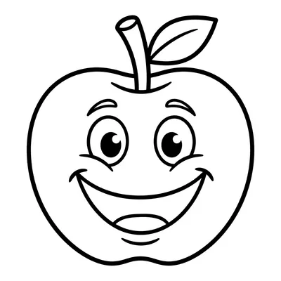 Page de coloriage d'une pomme souriante