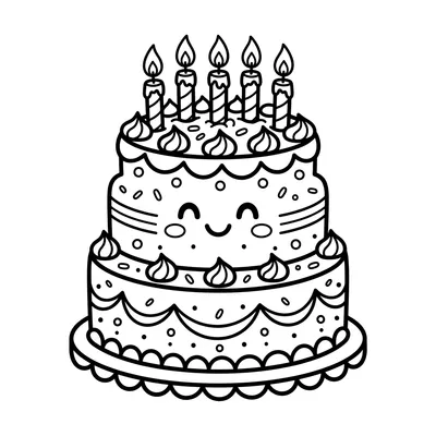 Pagina da colorare di una simpatica torta di compleanno