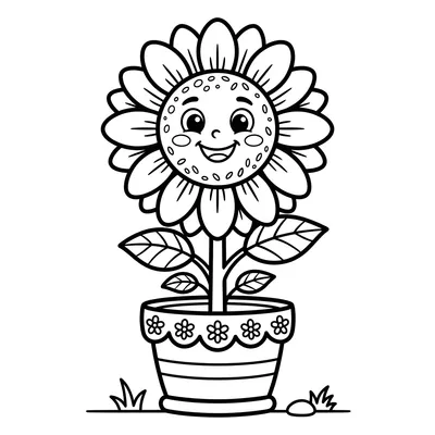 Página para Colorir de Girassol Sorridente