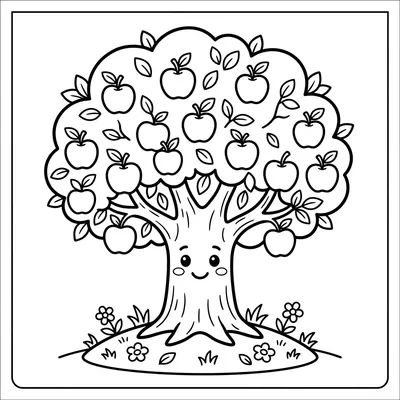 Page de coloriage de pommier mignon
