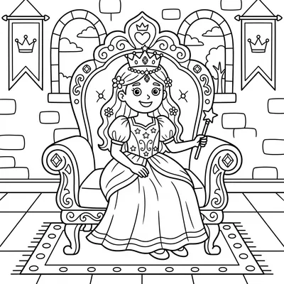 Princess Sitting on Her Throne Coloring Page