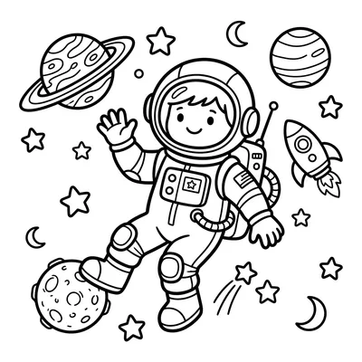 Página para Colorir de Astronauta Fofo no Espaço
