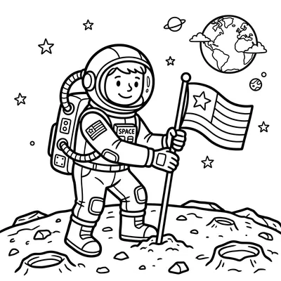 Página para Colorir de Astronauta na Lua